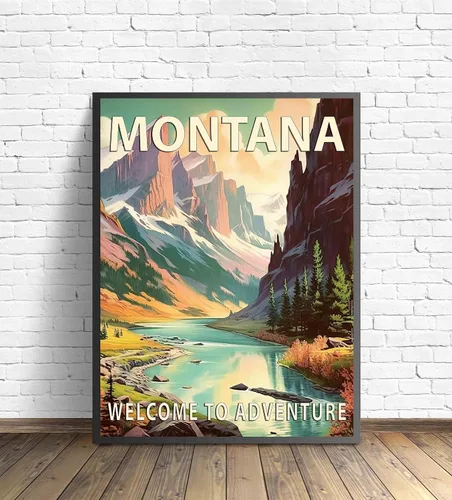 Miniatura 47 de Póster artístico de Alaska, decoración artística de paisaje retro de Estados Unidos, pintura de montaña y paisaje de aventura para dormitorio, sala