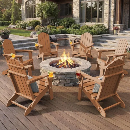 Miniatura 11 de Silla Adirondack plegable, silla Adirondack de HDPE con 2 soportes para tazas, sillas para fogatas al aire libre de fácil montaje para patio
