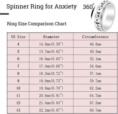 Miniatura 6 de OreilleStar Anillo de Ansiedad para Mujeres Anillo Fidget de Acero Inoxidable Juguetes Fidget para Adultos Anillos Giratorios Plateados Luna