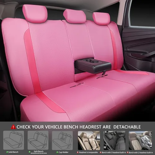 Miniatura 5 de CAR PASS Juego completo de fundas de asiento de automóvil de cuero rosa, protección de asiento impermeable transpirable de lujo, compatible con Rosa