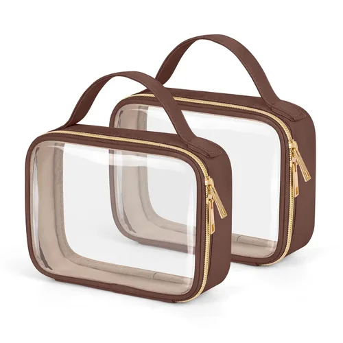 Miniatura 15 de Bolsa de aseo transparente Wedama, paquete de 2 bolsas de maquillaje transparentes con asas, bolsas cosméticas de PVC para mujeres y hombres, bolsas