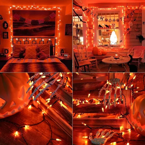 Miniatura 6 de Joomer - Tira de 100 miniluces LED de Navidad, 33 pies, funcionan con pilas, impermeables, 8 modos de funcionamiento y temporizador
