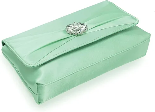 Miniatura 4 de CHARMING TAILOR Bolso de noche para mujer, con solapa plisada, de satén, formal, broche de diamantes, adornado, embrague