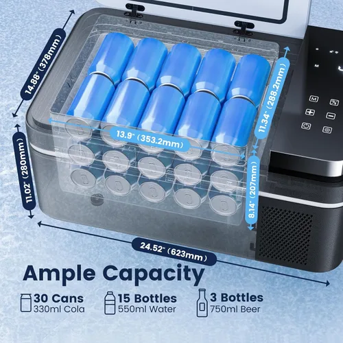 Miniatura 6 de HCALORY Refrigerador de auto de 12 voltios, 22 cuartos, refrigerador de auto con pantalla táctil grande, congelador portátil con compresor, mini