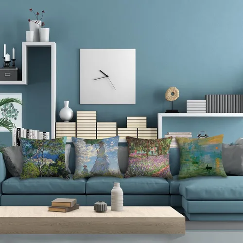 Miniatura 4 de Claude Monet - Juego de 4 fundas de almohada de pintura de 18 x 18 pulgadas, fundas de almohada cuadradas decorativas para sofá, auto