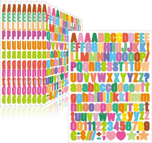 Miniatura 10 de 1550 piezas de 10 hojas de calcomanías de letras, calcomanías de números y alfabeto de buzón de vinilo, calcomanías autoadhesivas impermeables