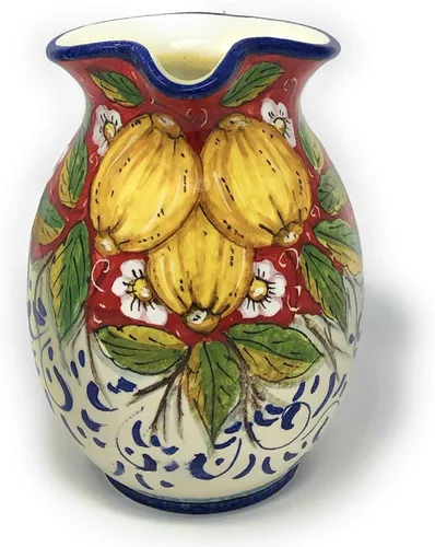 Miniatura 2 de CERAMICHE D'ARTE PARRINI - Cerámica italiana Arte Jarra de cerámica Vino Vine gal 0,264 Limones decorados pintados a mano Hecho en ITALIA Toscana