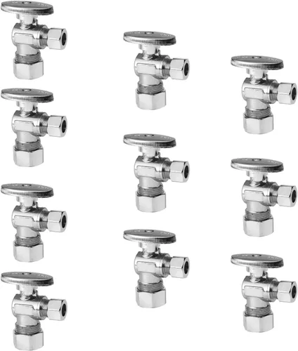 Paquete de 10 válvulas de parada angular EFIELD de 1/2 pulgadas nominal (5/8 pulgadas de diámetro) de compresión x 3/8 pulgadas de diámetro