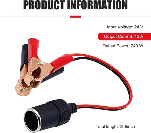 Miniatura 2 de 2 enchufes para encendedor de cigarrillos, 13.78 pulgadas, enchufe hembra de 12 V, cable de extensión con clips de cocodrilo, universal