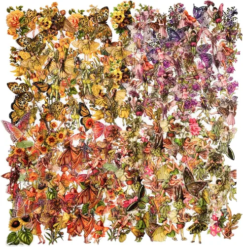 Calcomanías vintage de hadas, 4 cajas, 180 unidades, transparente, floral, mariposa, diario, álbumes de recortes, suministros para diario basura,