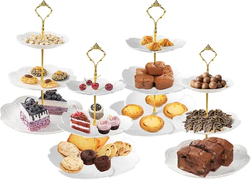 Miniatura 9 de 3 soportes cuadrados blancos para tartas de 3 niveles, bandeja de servir de 3 niveles, soporte para cupcakes, soporte de postre, decoración de mesa