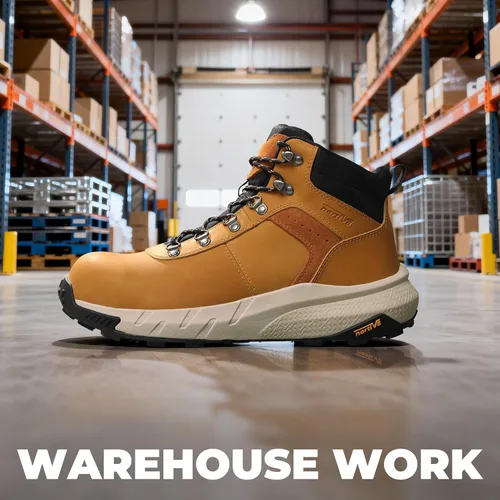 Miniatura 8 de NORTIV 8 Botas de trabajo compuestas para hombre, botas de trabajo antifatiga, impermeables, ligeras, antideslizantes, ASTM F2412-24 para Marrón