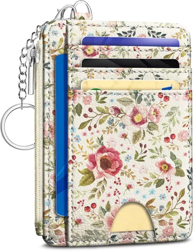 Miniatura 17 de Kelvoris Tarjetero pequeño para mujer, cartera delgada con bloqueo RFID, llavero con bolsillo para monedas con cremallera, bolsillo frontal