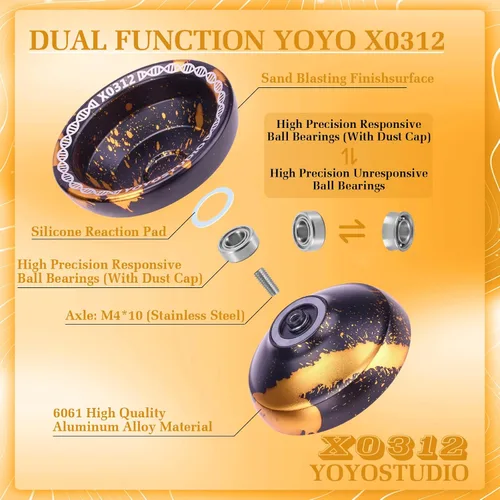 Miniatura 3 de YOYOSTUDIO Yoyo Profesional Sensible Yoyo X0312 para Niños Principiantes, Yoyo de Doble Propósito para Girar con los Dedos para Adultos con Kit
