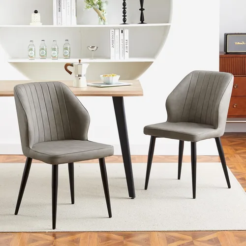 Miniatura 2 de CLIPOP Juego de 2 sillas de comedor, sillas de comedor de piel sintética, sillas de comedor modernas de mediados de siglo, sillas de cocina Gris