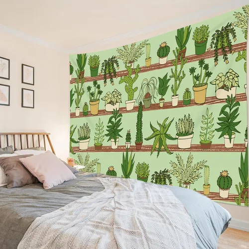 Miniatura 19 de HVEST Tapiz de cactus con diseño de plantas suculentas del desierto tropical en estante de madera, tapiz para colgar en la pared, acuarela botánica