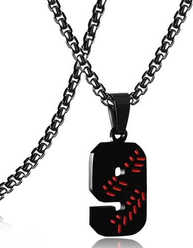 Miniatura 169 de SKQIR Colgante de número de jersey de béisbol para hombres y niños - Cadena de acero inoxidable para atletas - Negro