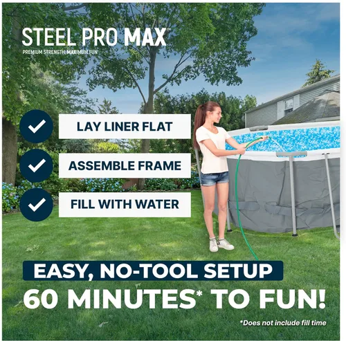 Miniatura 9 de Bestway 56655E Power Steel - Juego de piscina de 16 x 10 x 42 pulgadas, marco ovalado para exteriores sobre el suelo, con bomba de filtro de Gris