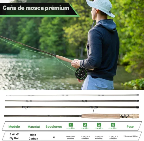 Miniatura 4 de PLUSINNO Combo de caña de pescar con mosca y carrete, 4 piezas de caña de mosca de grafito ultra portátil ligera 5/6, paquete completo de inicio