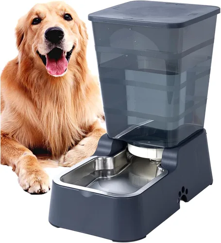 Meikuler Dispensador automático de agua para perros y gatos, gran capacidad, 5 litros para gatos y perros medianos y grandes, con cuenco de acero