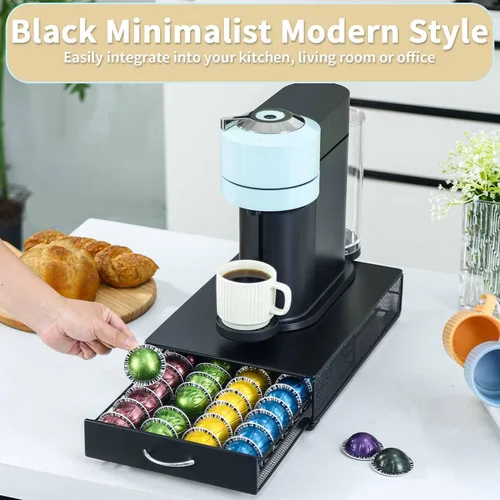 Miniatura 5 de FlagShip Vertuo Soporte de Cápsulas Cajón de Almacenamiento para Organizador de Cápsulas Nespresso Vertuo Bandeja con Estantes de Malla para Soporte