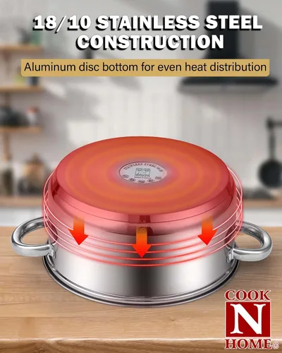 Miniatura 7 de Cook N Home Olla de acero inoxidable de 3 cuartos de galón, olla pequeña con tapa de vidrio, olla básica para saucier, asas de silicona que se
