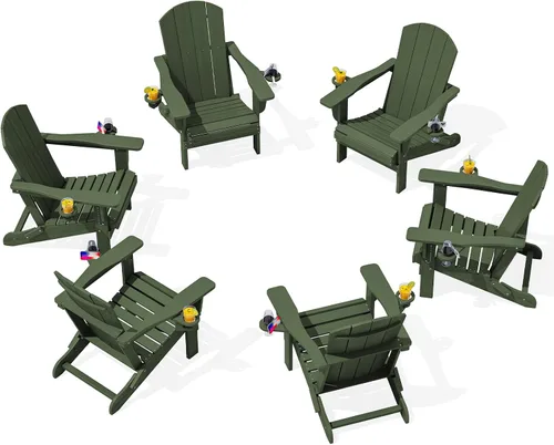 Miniatura 32 de SERWALL Silla Adirondack con portavasos – Juego de 2 sillas Adirondack compuestas para exteriores de polietileno de alta densidad para todo