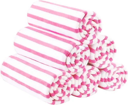 JML Toallas de playa de microfibra, juego de 6 toallas de baño a rayas Cabana, 27 x 55 pulgadas, grandes, absorbentes, de secado rápido, no se