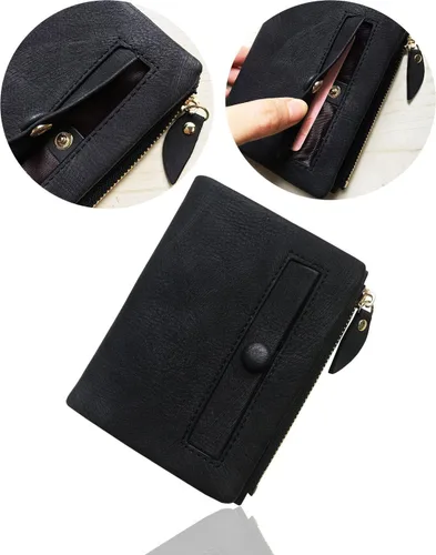 Miniatura 5 de PofeeXIO Carteras pequeñas Rfid para mujer, billetera plegable con bolsillo para monedas, mini monedero suave y compacto, Negro oscuro, Minimalista