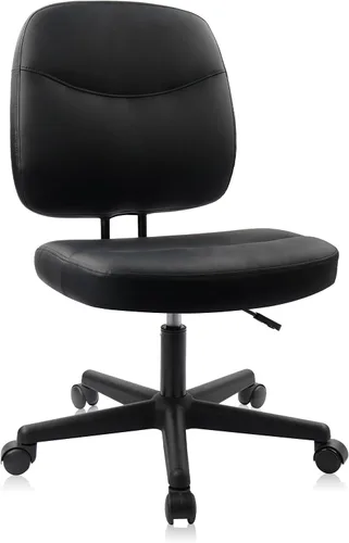 Miniatura 29 de CLATINA Silla de oficina en casa, sin brazos, con ruedas, ergonómica, de cuero, con respaldo bajo, altura ajustable, giratoria de 360°, silla