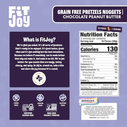 Miniatura 2 de FitJoy Nuggets de pretzel rellenos de mantequilla de maní con chocolate, sin cereales, lácteos y gluten, crujientes con mantequilla de maní cremosa