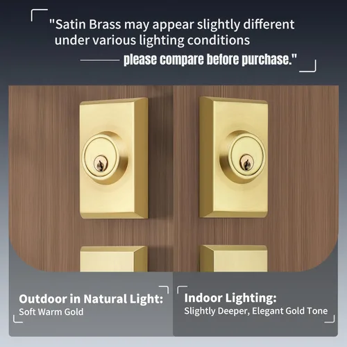 Miniatura 3 de Juego de manijas de puerta delantera de color dorado cepillado, juego de cerradura de puerta exterior con cerrojo de un solo cilindro, reversible