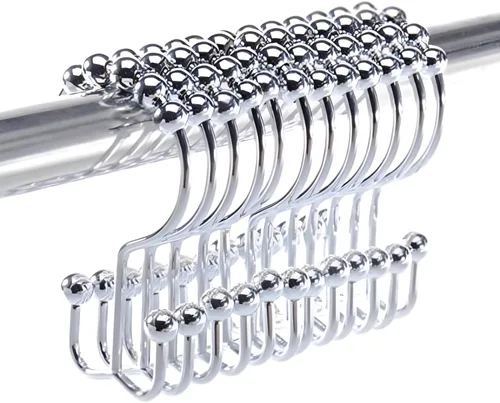 Miniatura 8 de 2 lbDepot - Ganchos de anillos para cortina de ducha – Acero inoxidable 18/8 de alta calidad – Ganchos dobles con rodillos de fácil deslizamiento