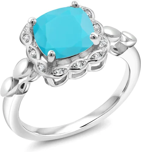 Miniatura 89 de Gem Stone King Anillo de compromiso de plata de ley 925 de 0.315 in con piedra natal y zafiro blanco creado Anillo de compromiso de boda