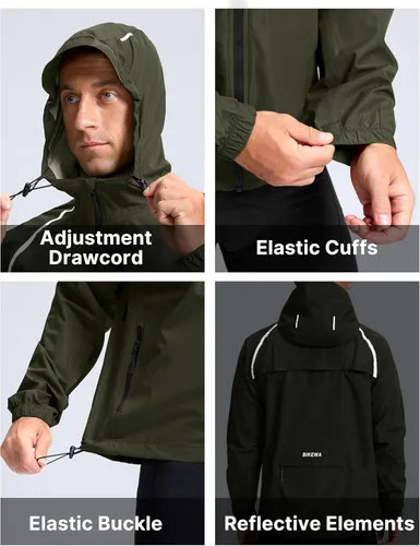 Miniatura 6 de Bikewa - Chaqueta de lluvia para hombre, impermeable, para ciclismo, con capucha, ligera, plegable, cortavientos para bicicleta, chaqueta de running