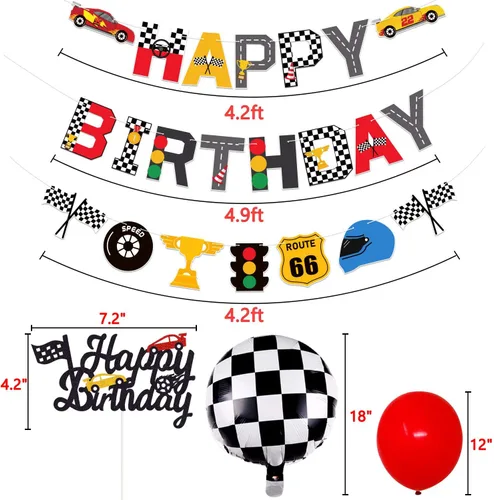 Miniatura 4 de Hot Wheels - Suministros para fiesta de cumpleaños de coche de carreras, bandera, decoración de pastel, bandera a cuadros, temática de carreras