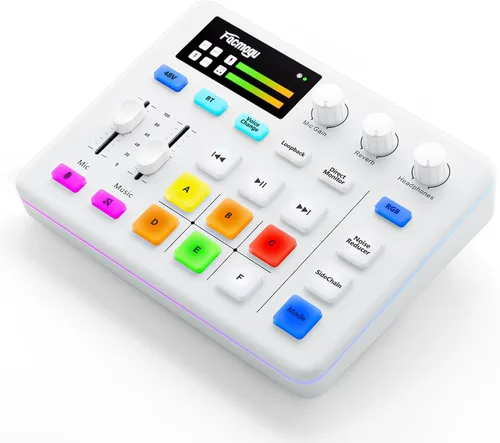 Miniatura 9 de Facmogu Mezclador de audio G9, mezclador de PC RGB de transmisión con interfaz de micrófono XLR, atenuador de volumen, botón de silencio