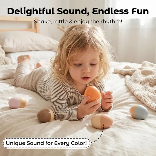 Miniatura 6 de 5 uds de madera para bebés, agitadores de huevos de mano musicales Maracas instrumentos de percusión para niños pequeños