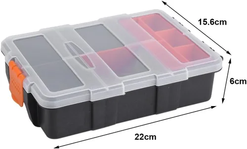 Miniatura 5 de Caja de almacenamiento de PP resistente con 11 compartimentos ranuras, estuche de almacenamiento de dos capas para tornillos, tuercas y pernos