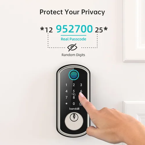 Miniatura 3 de Cerradura de puerta inteligente WiFi: cerradura de puerta de entrada sin llave con asa, cerradura inteligente de huellas dactilares con 2 perillas