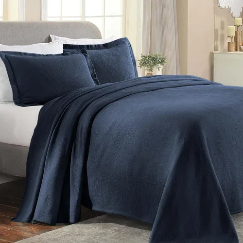 Superior colcha de una plaza de jacquard y matelasse 100 % algodón de alta calidad, turquesa, individual, Azul marino, gemelo