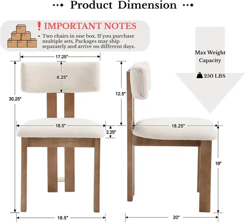Miniatura 2 de HNY Juego de 4 sillas de comedor modernas de lino, tapizadas de tela beige, con marco de madera natural y respaldo curvado, sillas de madera sin