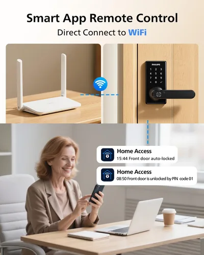 Miniatura 3 de Philips - Cerradura de puerta inteligente Wi-Fi con asa, cerradura de puerta de entrada sin llave, perilla de puerta de huellas dactilares, control