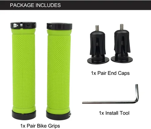Miniatura 6 de PLATT - Puños de manillar de bicicleta con gomas de goma coloridas Puños de bicicleta cómodos para bicicletas BMX/MTB verde (Green+End Caps)