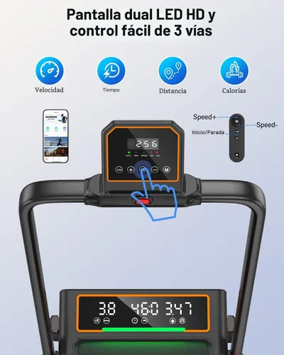Miniatura 3 de Caminadora con 15% de inclinación y pantalla LED dual, almohadilla para caminar 4 en 1 con barra de mango, caminadora plegable de 3.5 HP con Negro