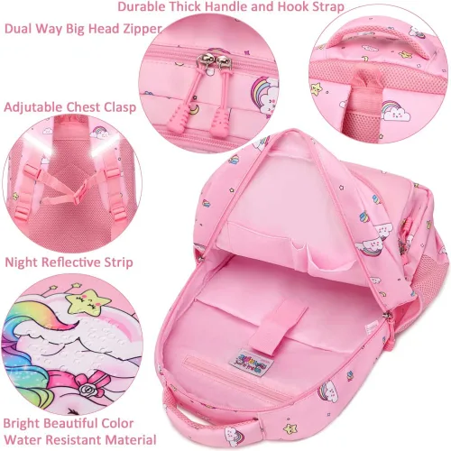 Miniatura 12 de Juego de mochila para niñas y adolescentes, mochila escolar para niños con bolsa para el almuerzo, estuche para lápices, mochilas escolares