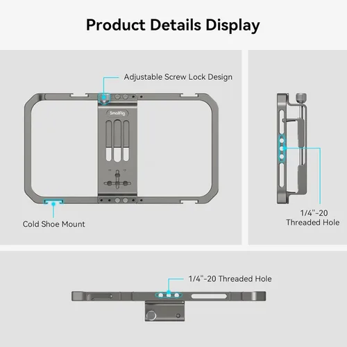 Miniatura 4 de SmallRig Universal Smartphone Video Rig para iPhone 17 16 15 14 para Samsung, Cine Vlogging Rig Aleación de aluminio Teléfono Jaula de Video Grip