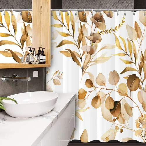Miniatura 41 de Cortina de ducha de eucalipto, hojas verdes de acuarela en la parte superior con cortina de baño floral, decoración de baño para bañera, tela Hoja