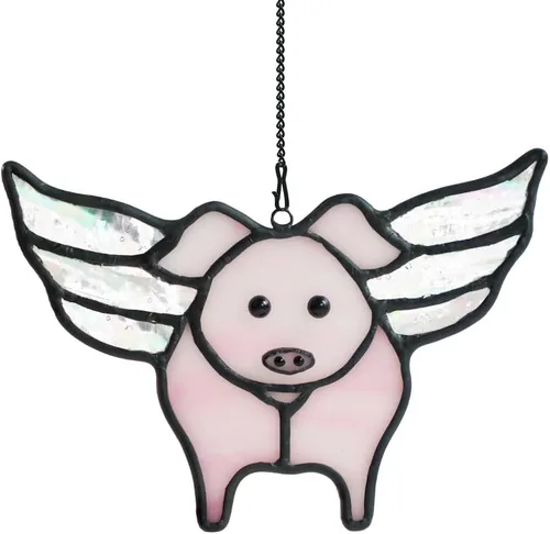 BOXCASA Suncatcehr - Regalos de cerdo para ventana, lindos regalos de cerdo volador para niñas, mujeres, amantes de los cerdos, vidrieras de la
