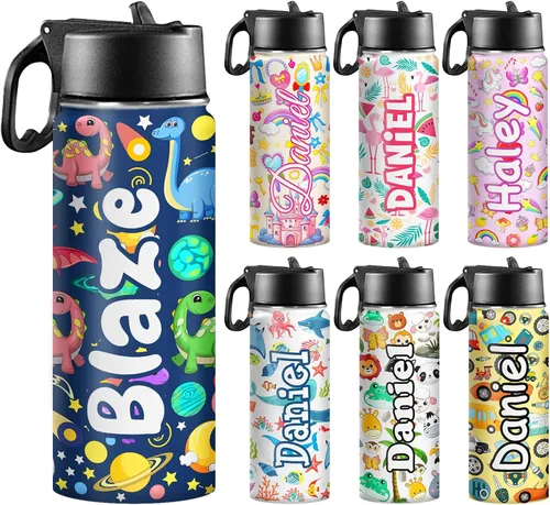 Miniatura 9 de Personalized Kids Water Bottles with Name for School Double Wall Custom 18 oz Stainless Steel Insulated Water Cup with Straw Lid Customized Gifts